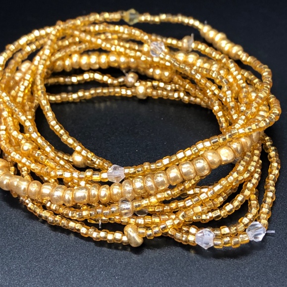 Multi Strand Tiny Gold Glass Seed Stretch Stacking Beaded Bracelet - Picture 4 of 12